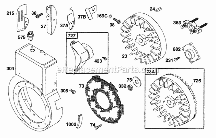 Blower HsgFlywheelsScreen Diagram and Parts List for 190452-6049-01  Briggs and Stratton Engine